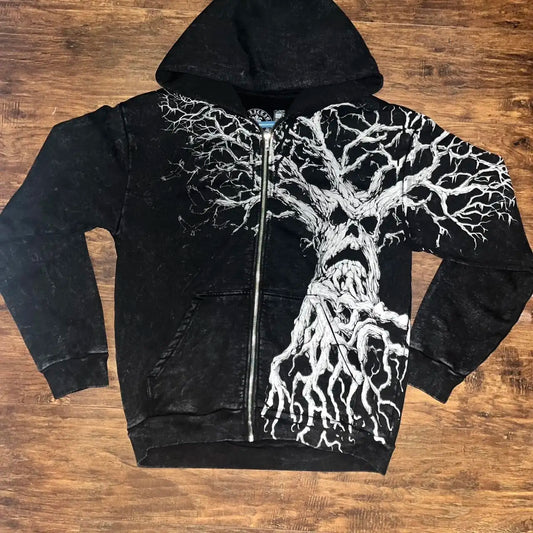 Men's Y2K Retro Skull Print Zip-up Hoodie