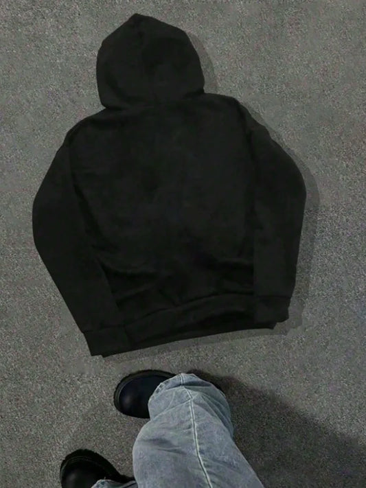 Men's Y2k Trendy Rhinestone "RICH SOON" Black Hoodie