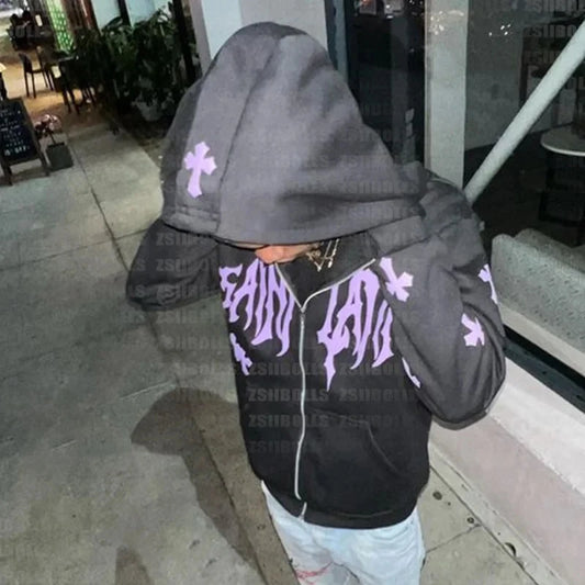 Men/Women Y2k Foam-Printed Zip-up hoodie