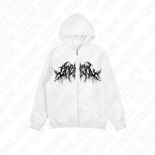 Men's Y2K Hoodie with Graphic Prints, Zip-up