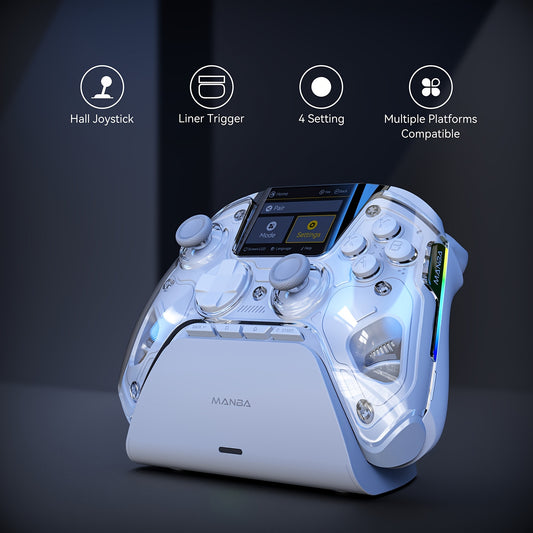 [Wireless Gaming Controller V2] V2/White - Interactive Screen, Hall Effect Stick & Trigger, RGB Lighting, Remappable Buttons, 1800mAh with Charging Dock for PC/Switch/iOS/Android/Steam Deck (No Drift) [Not Compatible: Xbox an