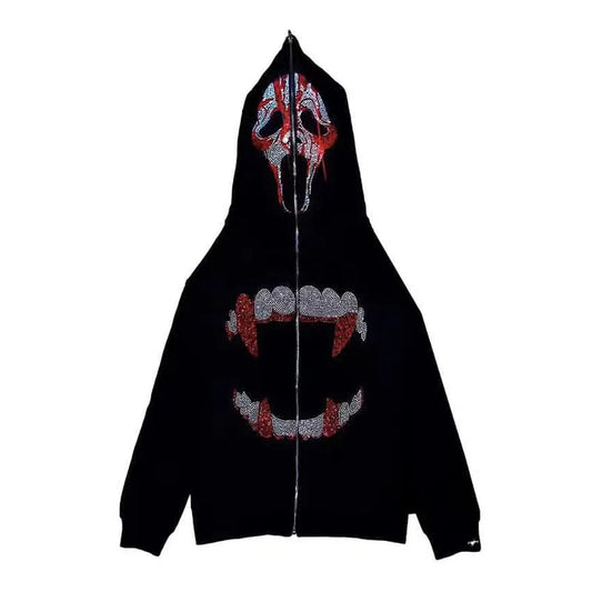Men/Women's Y2K Rhinestones Zip Up Hoodies Men Gothic Long Sleeve zip-up Hoodie
