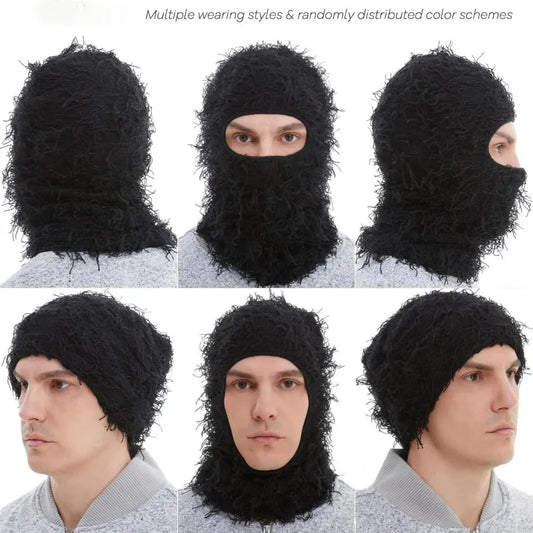 Y2k Distressed Ski Mask, Full Face Knitted Balaclava Windproof Cool Ski Mask for Cold Weather, Camo Knitted Face Mask