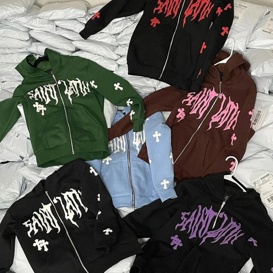 Men/Women Y2k Foam-Printed Zip-up hoodie