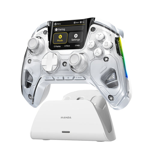 [Wireless Gaming Controller V2] V2/White - Interactive Screen, Hall Effect Stick & Trigger, RGB Lighting, Remappable Buttons, 1800mAh with Charging Dock for PC/Switch/iOS/Android/Steam Deck (No Drift) [Not Compatible: Xbox an